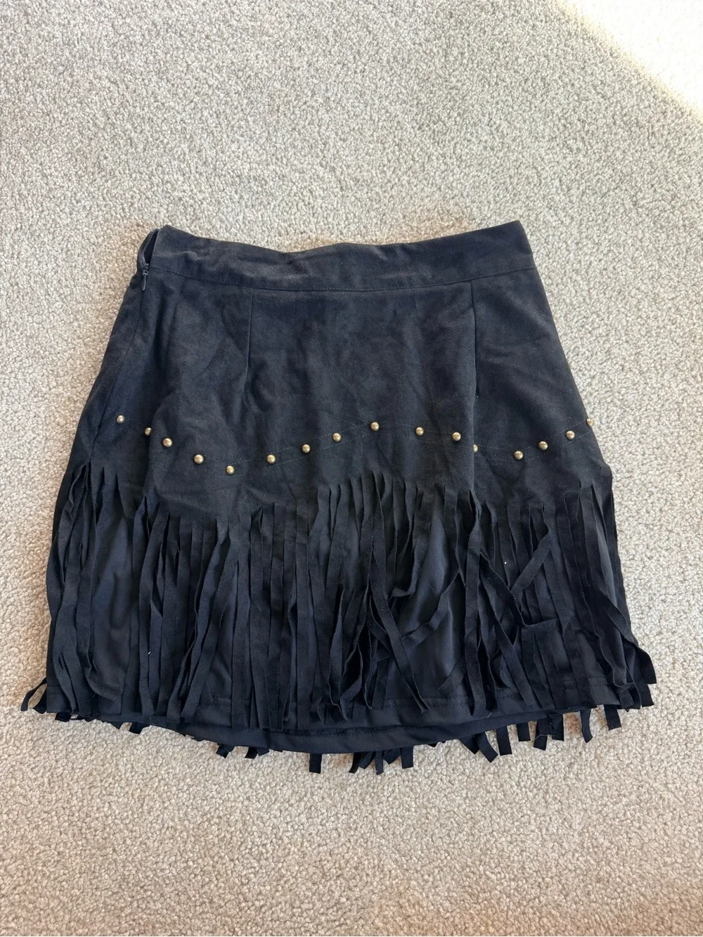 Black Fringe Mini Skirt with Stud Detail- missed return window, never worn